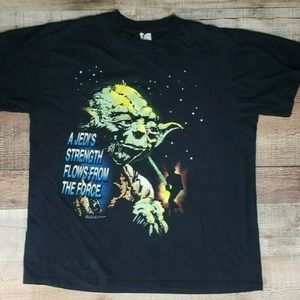 Vintage 1996 Star Wars Yoda Jedi T-Shirt Black Shirt Size Men’s Large L